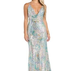 Elegant Sequin Evening Gown
Morgan and Co Sea Glass Gown